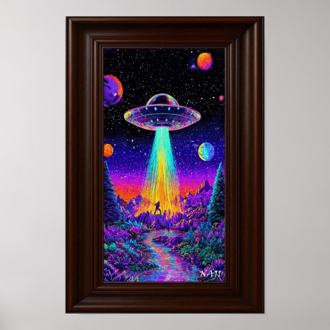 Poster Neon UFO Abduction – Psychedelic Space Art Print (Frente)