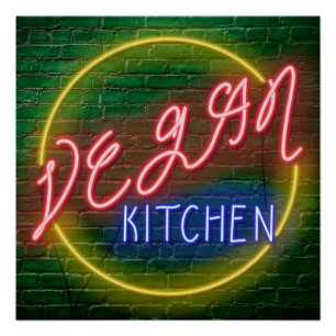 Pôster Neon Vegan Kitchen Sinal