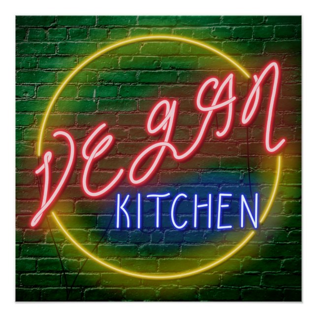 Pôster Neon Vegan Kitchen Sinal (Frente)
