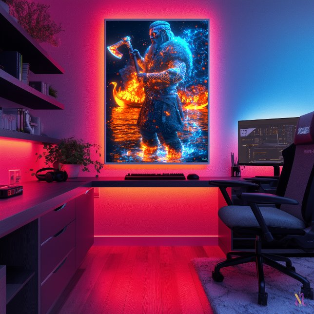 Poster Neon Viking Berserker - Cyber Norse Warrior (Criador carregado)