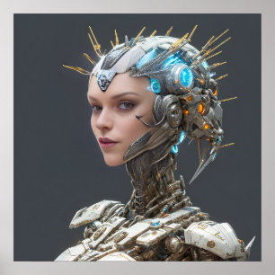 Poster Neon Visionary: Uma Mulher Cibernética