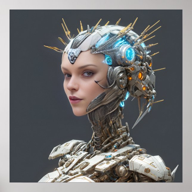 Poster Neon Visionary: Uma Mulher Cibernética (Frente)