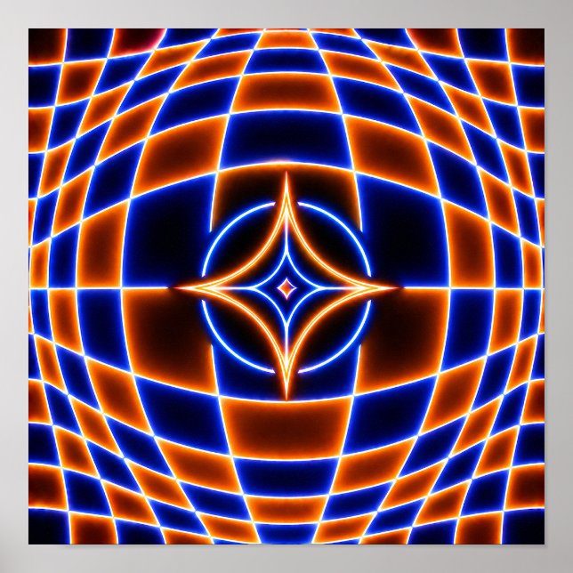 Poster Neon Vortex Star Optical Illusion – Blue Orange Gl (Frente)