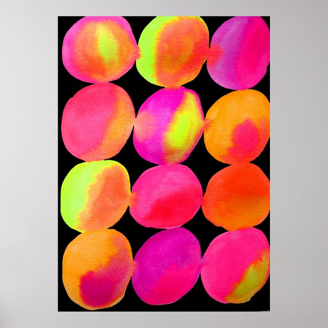 Poster Neon Watercolor, forma do círculo, cor abstrato (Frente)