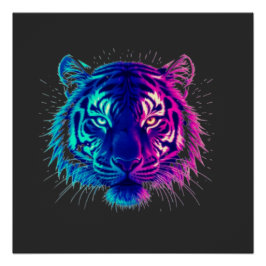 Pôster Neon White Tiger – Glowing Cyberpunk Wildlife Art