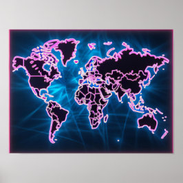 Poster Neon World Map