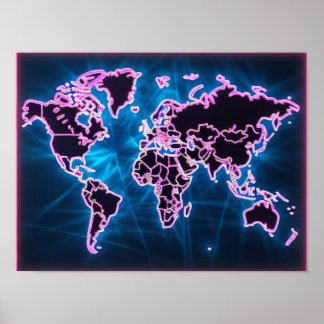 Poster Neon World Map