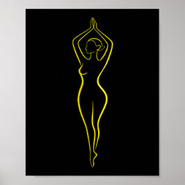 Poster Neon Yellow Woman Body Line Art Black Minimalist