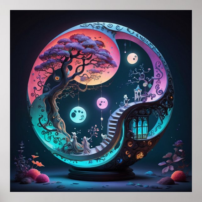 Poster Neon Yin Yang Surreal Fantasy 1 (Frente)