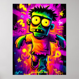 Poster Neon Zombie - Monstro do Dia das Bruxas da Pop de