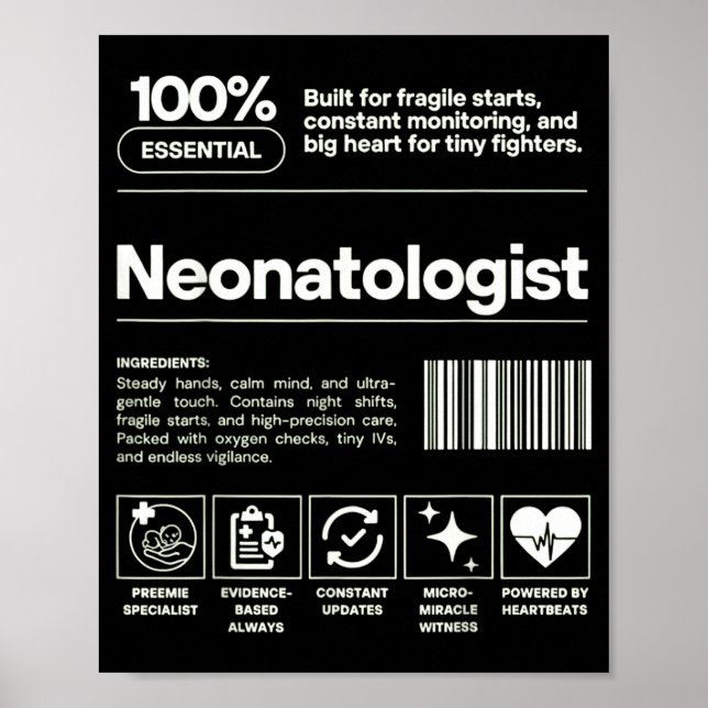 Poster Neonatologist &amp; D Neonatology Gift Nicu Doctor (Frente)