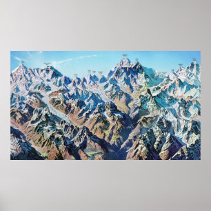 Poster "Nepal: 1963 / hoje - Mapa Panorâmico do Monte Ev
