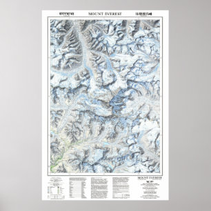 Poster "Nepal/China: Mapa detalhado do Monte Everest de 1