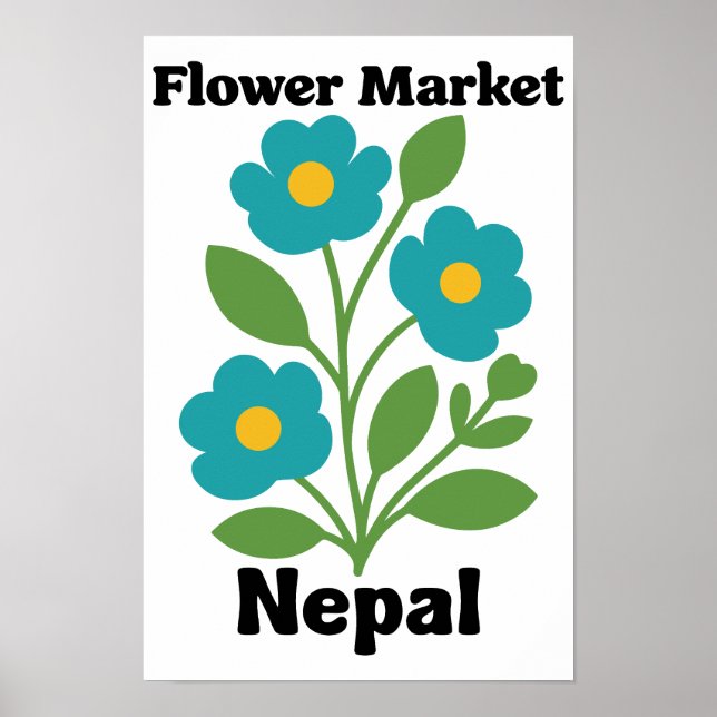Poster Nepal Flower Market Teal Blossom & Green Leaf (Frente)