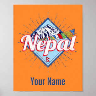 Poster Nepal with Mountains Retro Flags Vintage Holiday