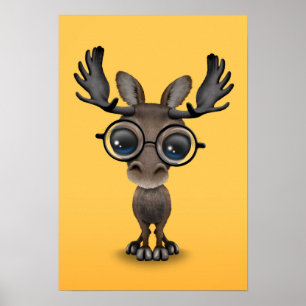 Pôster Nerd curioso bonito dos alces que veste vidros no