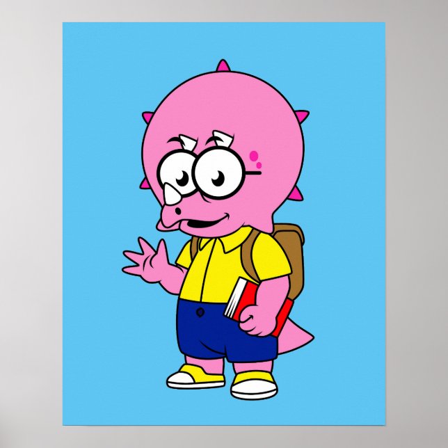 Poster Nerd Tricerátops Com Mochila E Livro De Texto. (Frente)