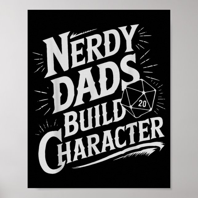 Poster Nerdy Dads Build Character Rpg Dice Father Humor  (Frente)