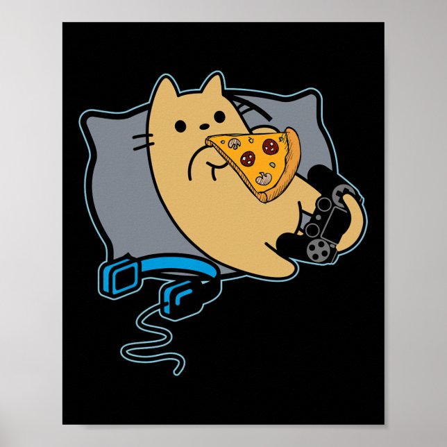 Poster Nerdy Pizza Comendo Gamer Game Em Pausa (Frente)