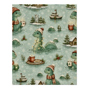 Pôster Nessie de Natal Monstro do Lago Ness Aconchegante