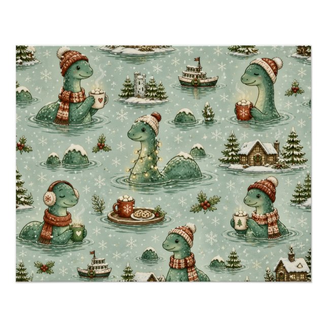 Pôster Nessie do Natal Monstro do Lago Ness Aconchegante  (Frente)