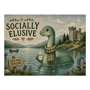 Pôster Nessie Esquiva Socialmente Críptido Aconchegante L