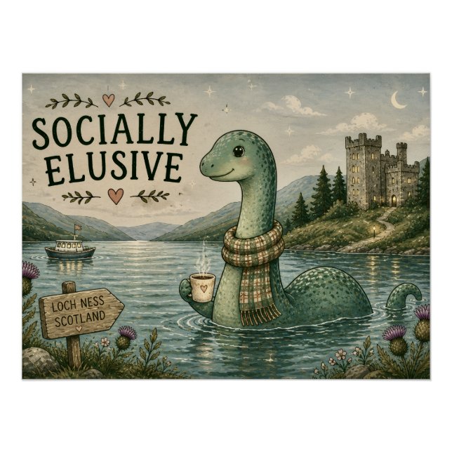 Pôster Nessie Esquiva Socialmente Críptido Aconchegante L (Frente)