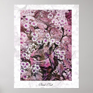 Poster NEST DO PÁSSARO, violino rosa branco vermelho