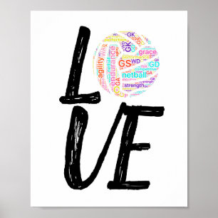 Pôster Netball do amor do design da bola da arte da