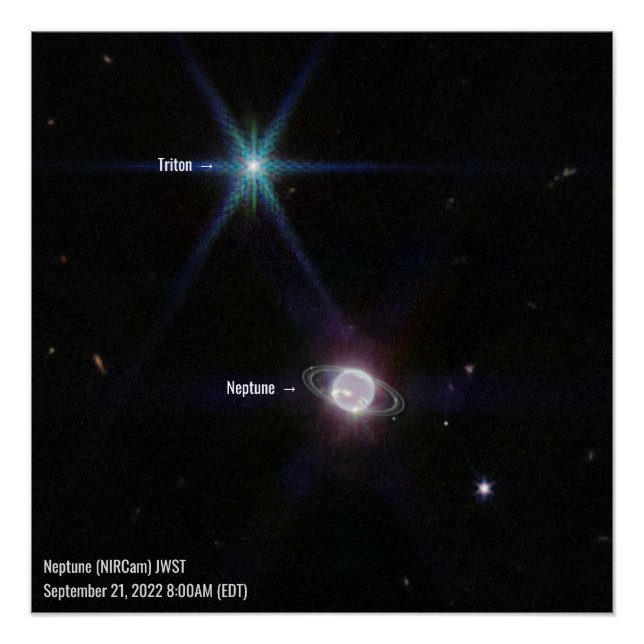 Pôster Netuno NIRCam James Webb - Foto do Telescópio Espa (Frente)