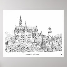 Neuschwanstein Castle Alemanha Fine Line Art