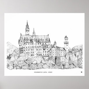 Poster Neuschwanstein Castle Alemanha Fine Line Art