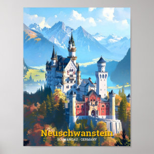 Poster Neuschwanstein Schwangau Alemanha Viagens vintage