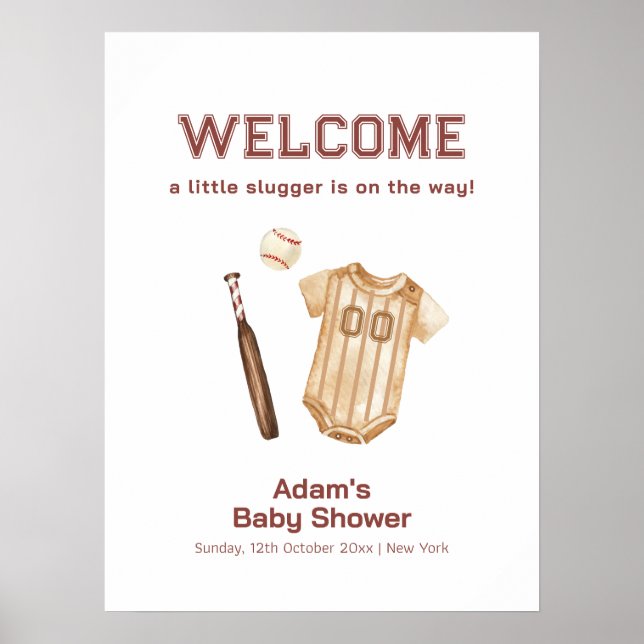 Poster Neutral Boho Slugger Baseball Baby Shower Welcome (Frente)