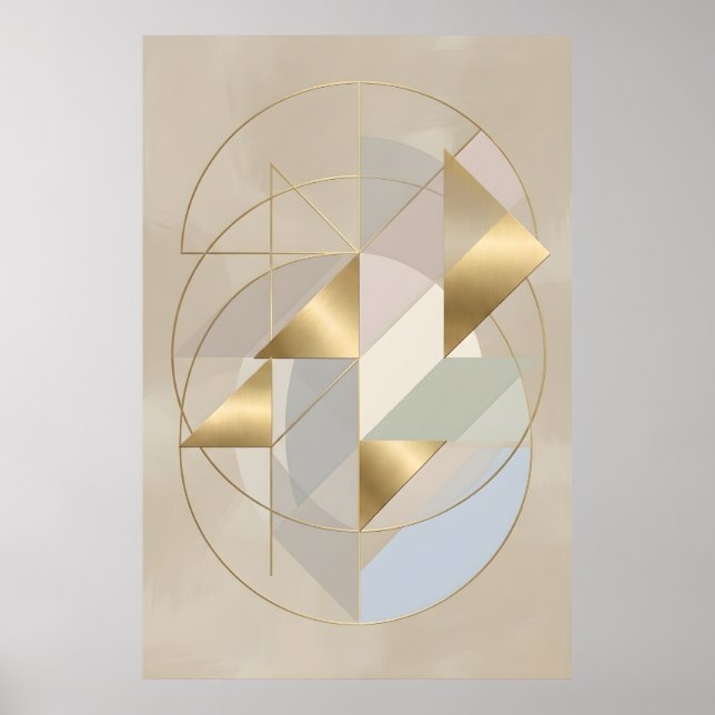 Poster Neutral Gold Accents Abstract Geometric Wall Art (Frente)