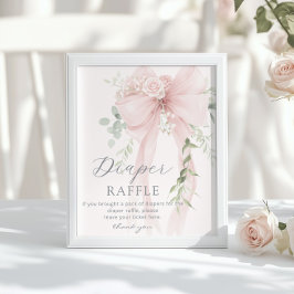 Poster Neutral Whimsical Bow Diaper raffle Baby shower