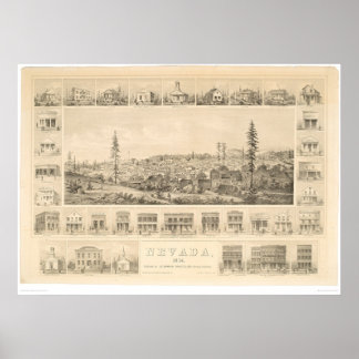 Pôster Nevada City, CA. Mapa Panorâmico 1856 (1184A)