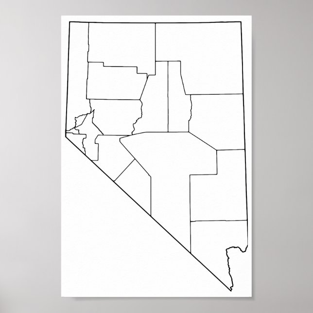 Poster Nevada Counties Blank Outline Map (Frente)