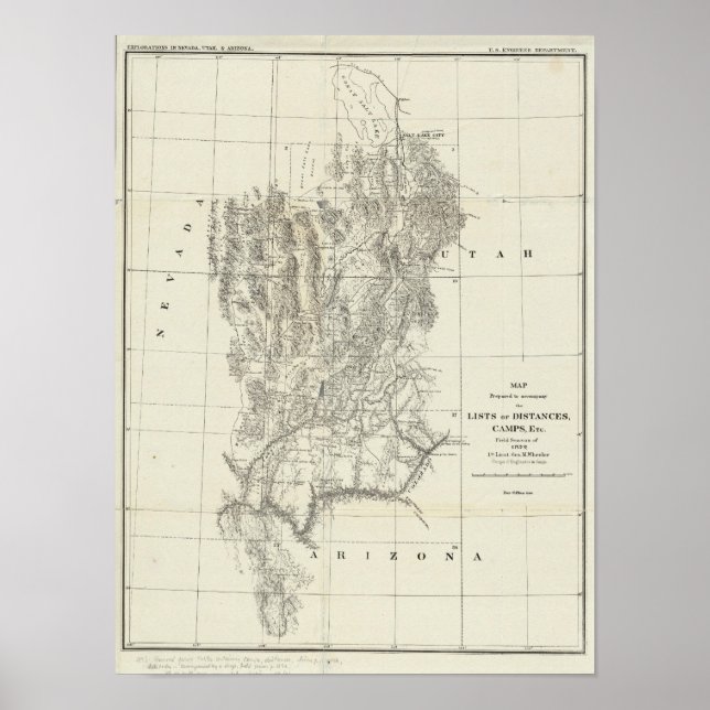Pôster Nevada, Utah e Mapa de Arizonas (Frente)