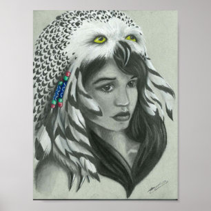 Poster nevado do vestido da cabeça da coruja