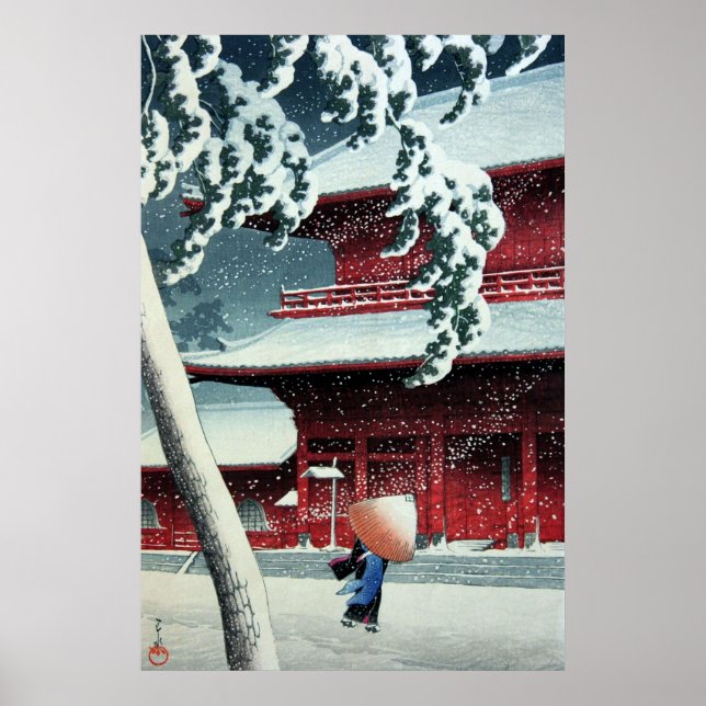 Poster Neve à noite na Circa de 1925 do rio Edo Hasui Kaw (Frente)
