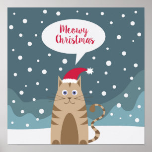Poster Neve bonito de Papai Noel do gatinho do animal de