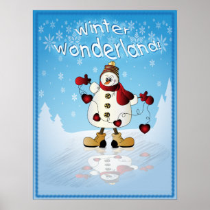 Poster Neve com Corações de Natal Vermelho