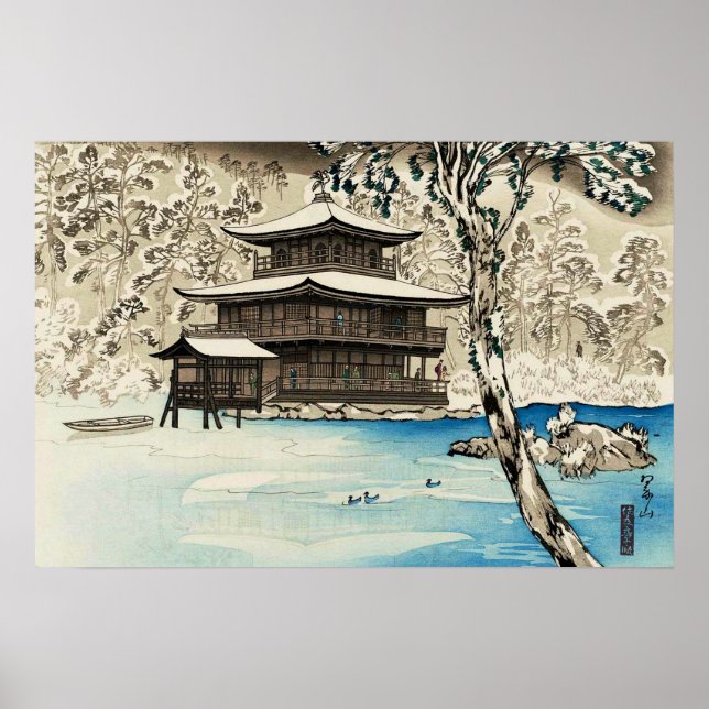 Poster Neve em Kinkaku-ji Miki Suizan Arte Japonesa (Frente)