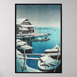 Poster Neve em Mukôjima Hasui Kawase arte shin hanga