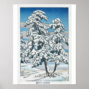 Pôster Neve Japonesa, Árvore e Montanha