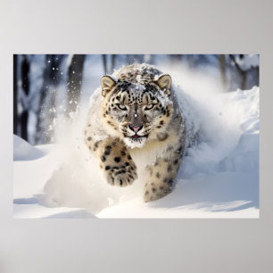 Poster Neve Leopardo Animal Natureza Majestosa Selvagem