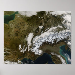 Poster Neve, névoa, e baixas nuvens em Europa ocidental