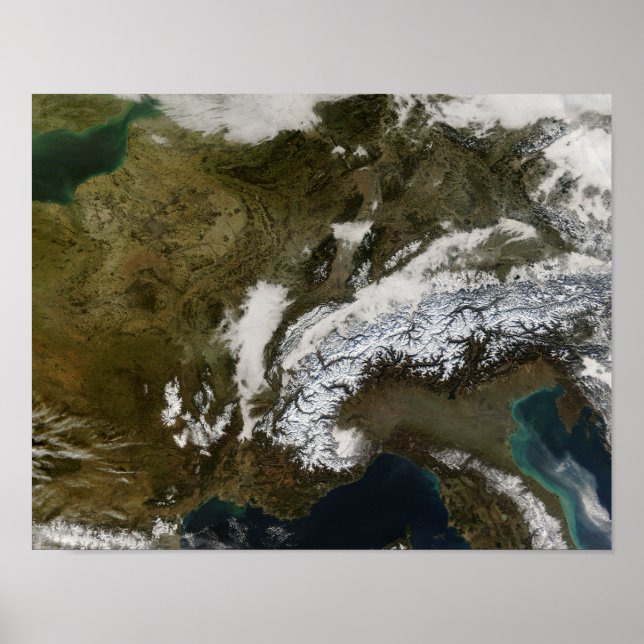 Poster Neve, nevoeiro e nuvens baixas na Europa Ocidental (Frente)