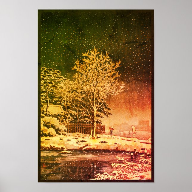 Poster Neve no Japão Feudal no rio Sumida Ukiyo (Frente)